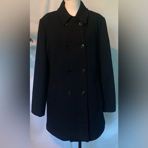Moda International•Wool •Black • Double breasted Pea coat• Lined• Pockets• Sz 14